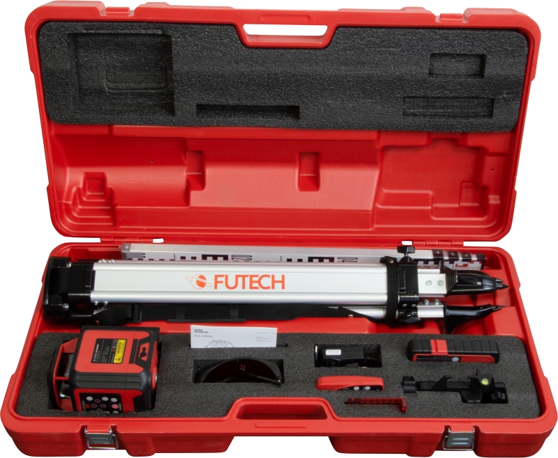 Futech 062.03R.1E.CS Spinner Rood Case Set Rotatielaser + Statief + Baak + ontvanger in koffer