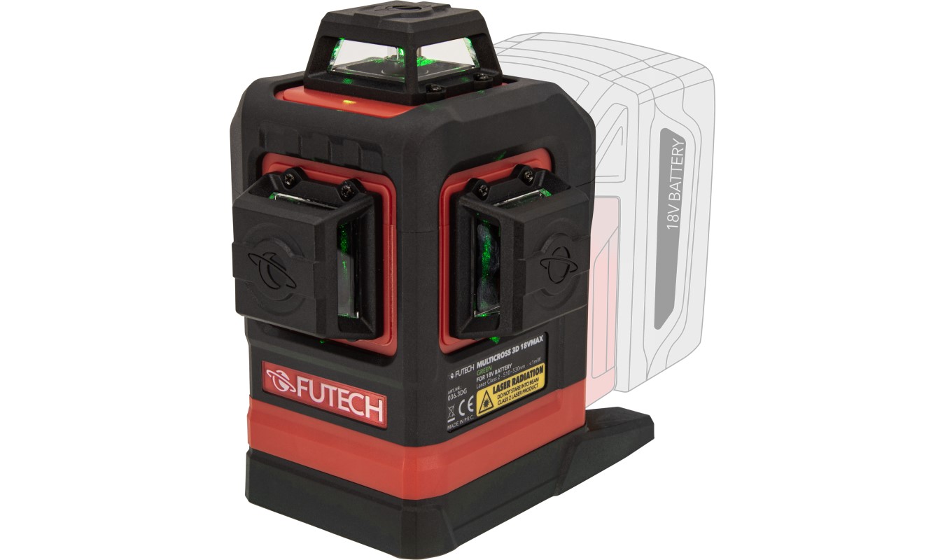 Futech 036.3DG MultiCross 3D 18V MAX Groen kruislijnlaser 3D excl. accu's en lader