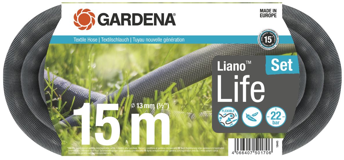 Gardena 18445-20 Liano Life Textielslang 15m, Set