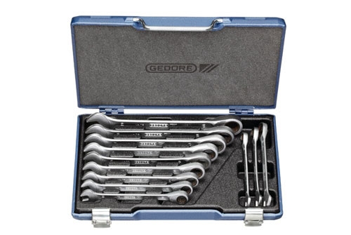 Gedore 2297442 7 R-012 Ringratel steeksleutelset 12-Delig 8, 9, 10, 11, 12, 13, 14, 15 16 17 18 en 19 mm 2297442
