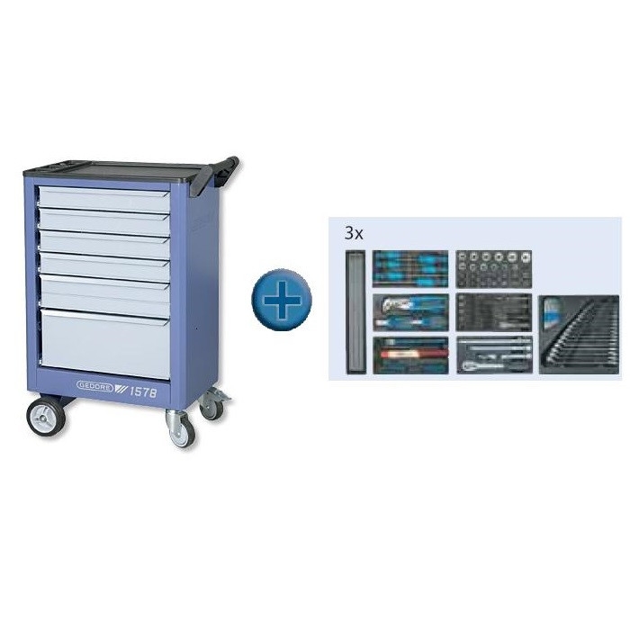 Gedore 2657589 Gereedschapwagen 1578 6 laden + Gereedschapset S 1500 ES-01 104-Delig