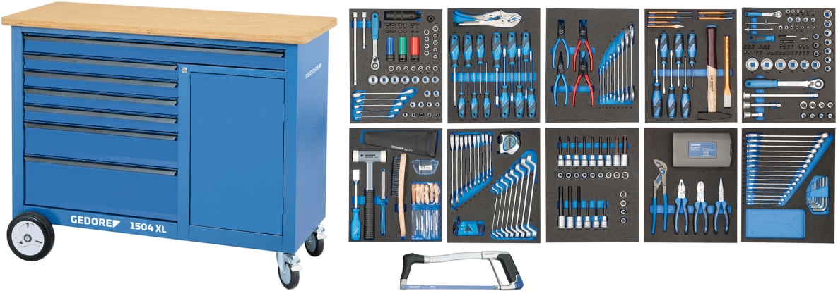 Gedore 2980355 1504 XL Verrijdbare werkbank 308-Delig met 7 laden