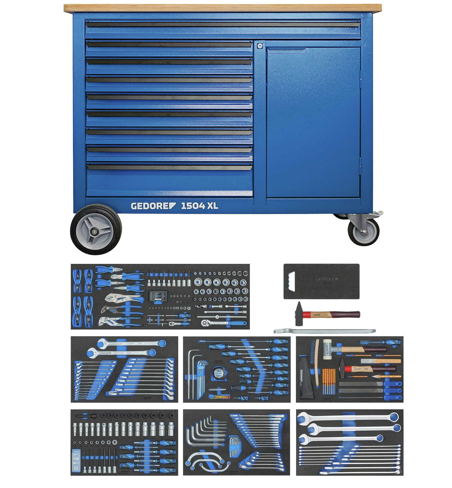 Gedore 3458946 2005 XL-S-466 Gereedschapwagen 466-Delig assortiment voor personenauto's