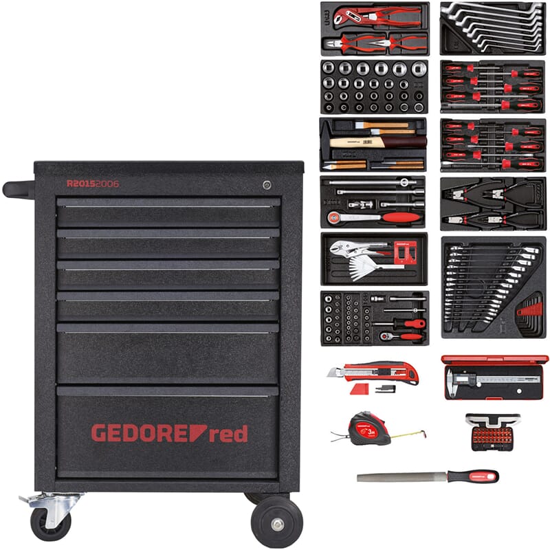 Gedore RED 3300013 R21562002 Gereedschapwagen Gevuld MECHANIC 6 laden 166-delig