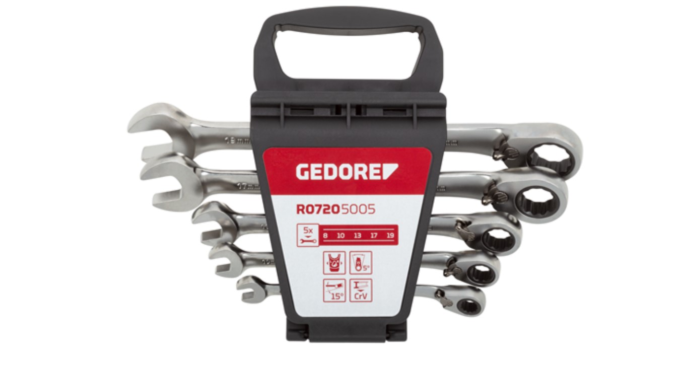 Gedore RED 3300872 R07205005 Ringratel-steeksleutelset Omschakelbaar 8 - 19 mm 5-Delig