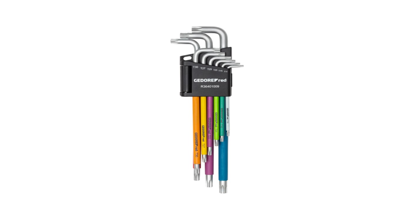 Gedore RED 3301333 R36401009 Haakse Stiftsleutelset TX met kleurcodering 9-delig lang