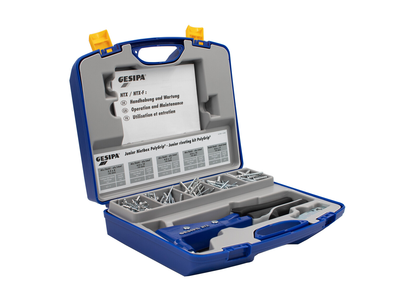 Gesipa 217541024 NTX Blindklinknageltang 2,4-5,0 mm in assortimentskoffer junior gevuld
