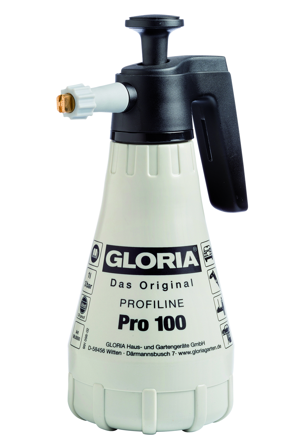 Gloria 000098.0000 Pro 100 Handspuit, vulinhoud 1 l., Viton afdichtingen, vlakke nevel 80°