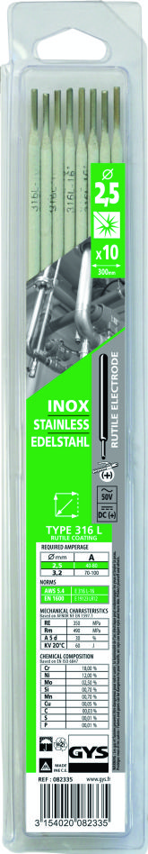 Gys 5193082335 Elektrodes RVS Ø2,5 mm (10 stuks)