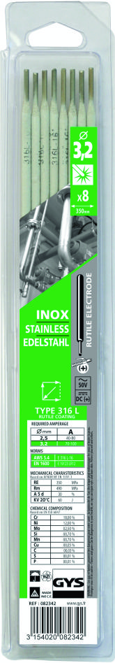 Gys 5193082342 Elektrodes RVS Ø3,2 mm (8 stuks)