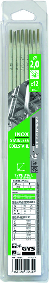 Gys 5193082359 Elektrodes RVS 316 L Ø2,0 mm (12 stuks)