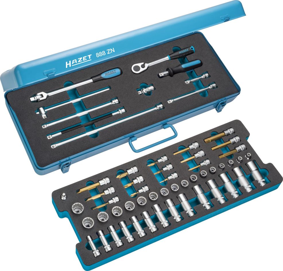 Hazet 888ZN Dopsleutelset 3/8" 58-delig incl. buiten zes en twaalfkant, binnen zeskant, PH en sleufprofielen