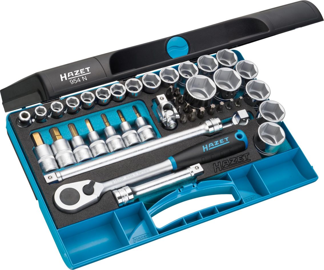 Hazet 954N Dopsleutelset 1/2" 44-delig incl. buiten zeskant, PZ, PH, binnen zeskant en torx profielen