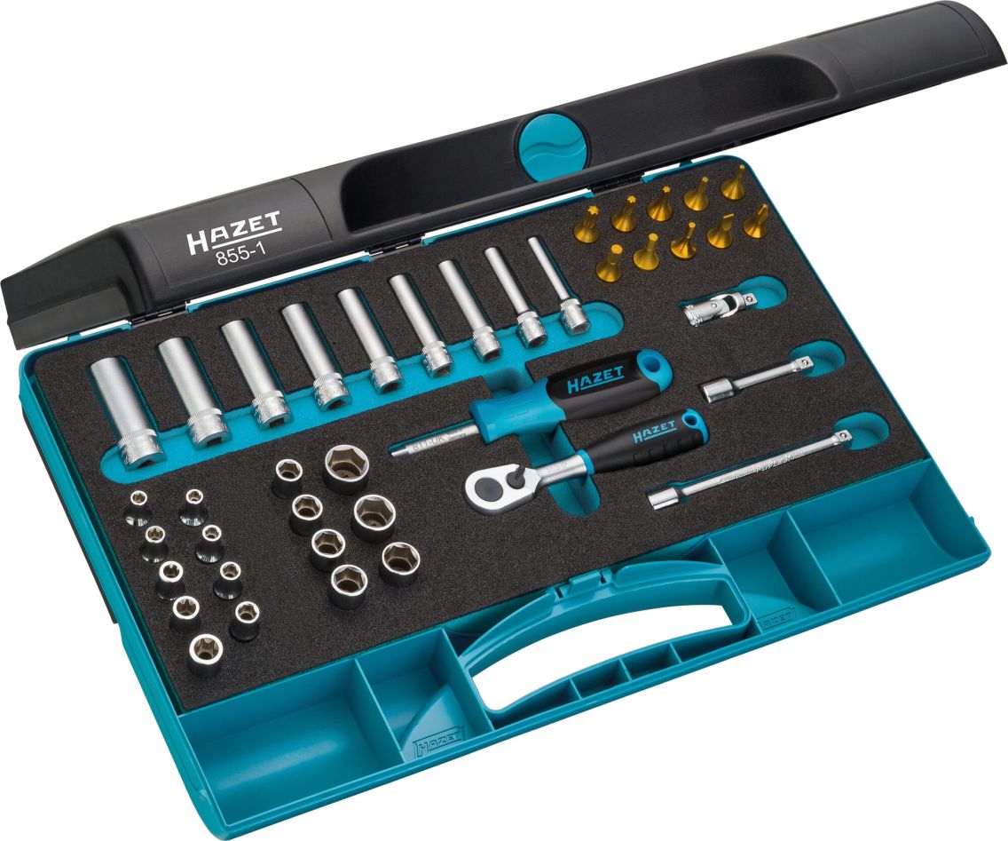 Hazet 855-1 Dopsleutelset 1/4" 40-delig incl. buiten vierkant, torx, binnen torx, sleuf, PH en binnen zeskant profielen