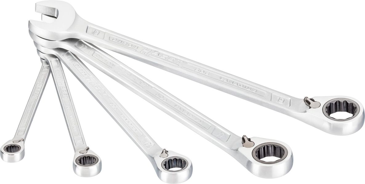 Hazet 606/5 Ratelringsteeksleutelset Buiten-tractieprofiel twaalfkant 5 pieces-delig