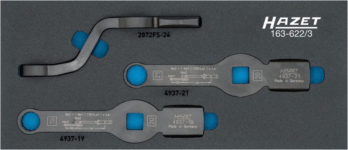 Hazet 163-622/3 Ring-slagsleutelset 1/2" vierkant hol, 3/4" vierkant hol Buitenprofiel twaalfkant 3-delig