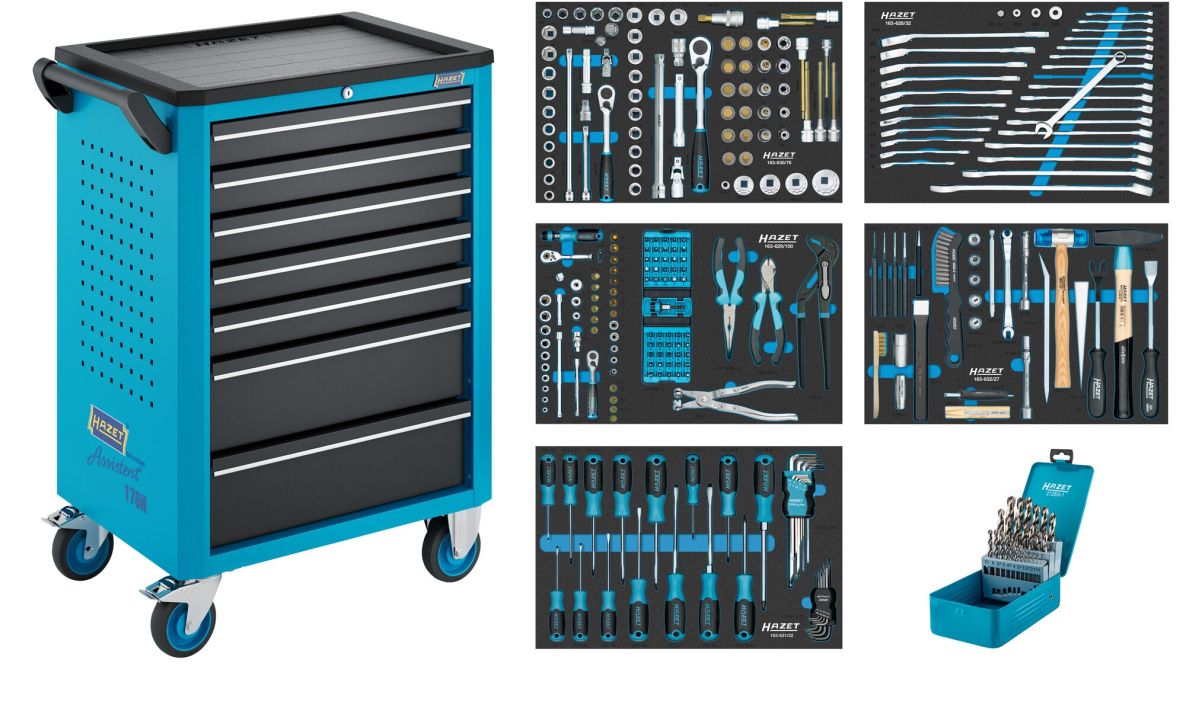 Hazet 176N-7/292 Gereedschapwagen Assistent 176N-7 + assortiment 292-delig 7 lades (5x ondiep, 2x diep)