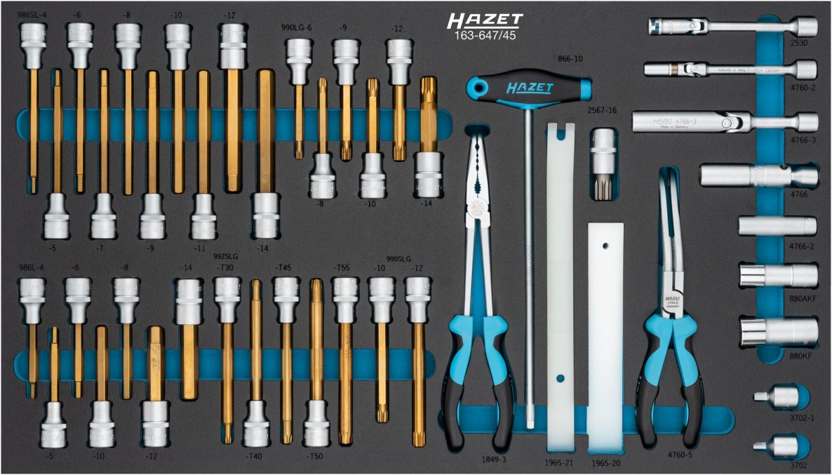 Hazet 163-647/45 Gereedschapset 45-delig 3/8" vierkant hol, 1/2" vierkant hol Buiten zeskant, Binnenzeskant, XZN, Binnen Torx profielen
