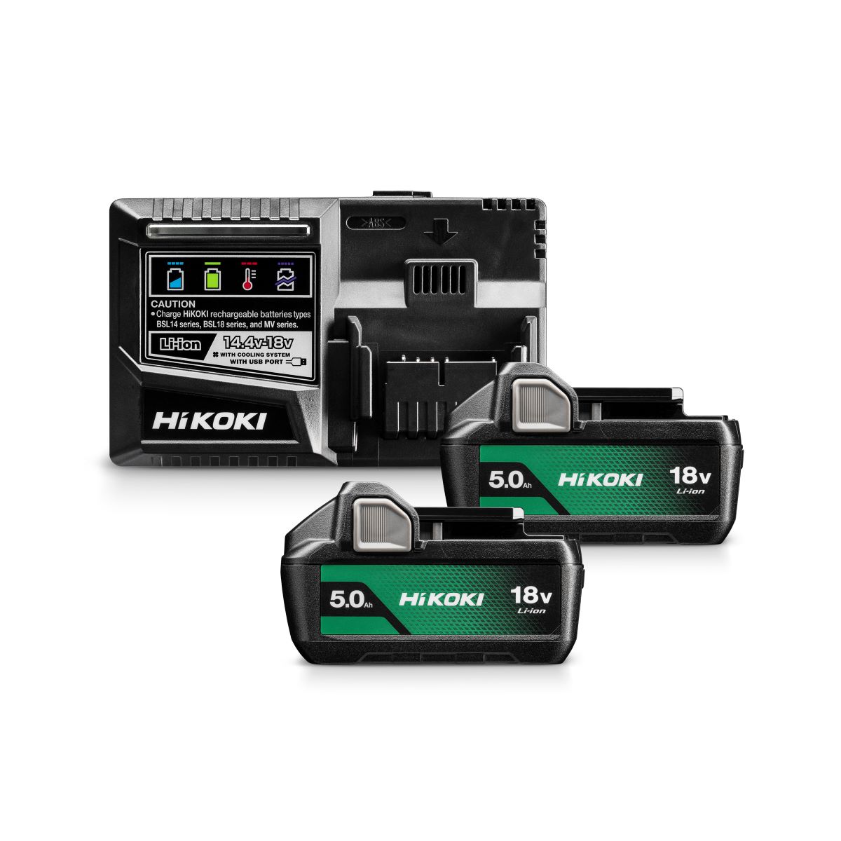HiKOKI UC18YSL3WKZ BOOSTERPACK 18V -  2 x accu BSL1850MA 18V 5.0Ah + Lader UC18YSL3
