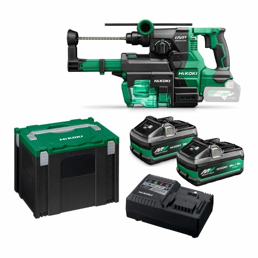 HiKOKI KSDH3628DAWV1Z SDS-Plus Accu-boor/breekhamer 3.2J 36V 1x 4,0Ah 1x 8,0Ah accu en lader in HSC koffer incl. stofafzuigunit