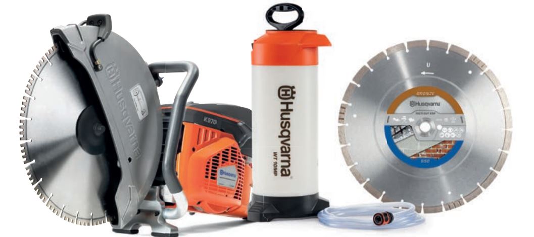 Husqvarna PowercutterK970400mmset K970 Motordoorslijper 400 mm + Watertank + Diamantzaagblad Tacti-Cut S50 Plus