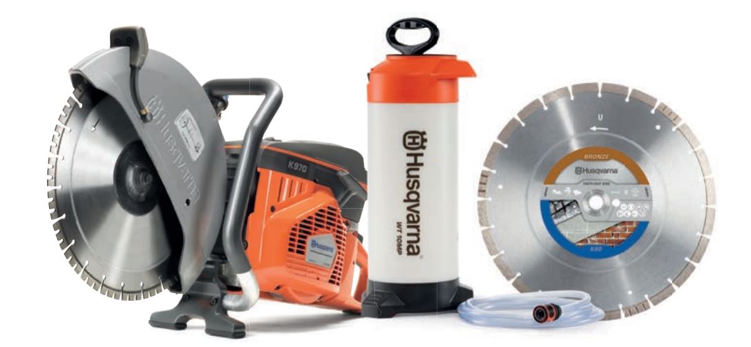 Husqvarna PowercutterK970350mmset K970 Motordoorslijper 350 mm + Watertank + Diamantzaagblad Tacti-Cut S50 Plus