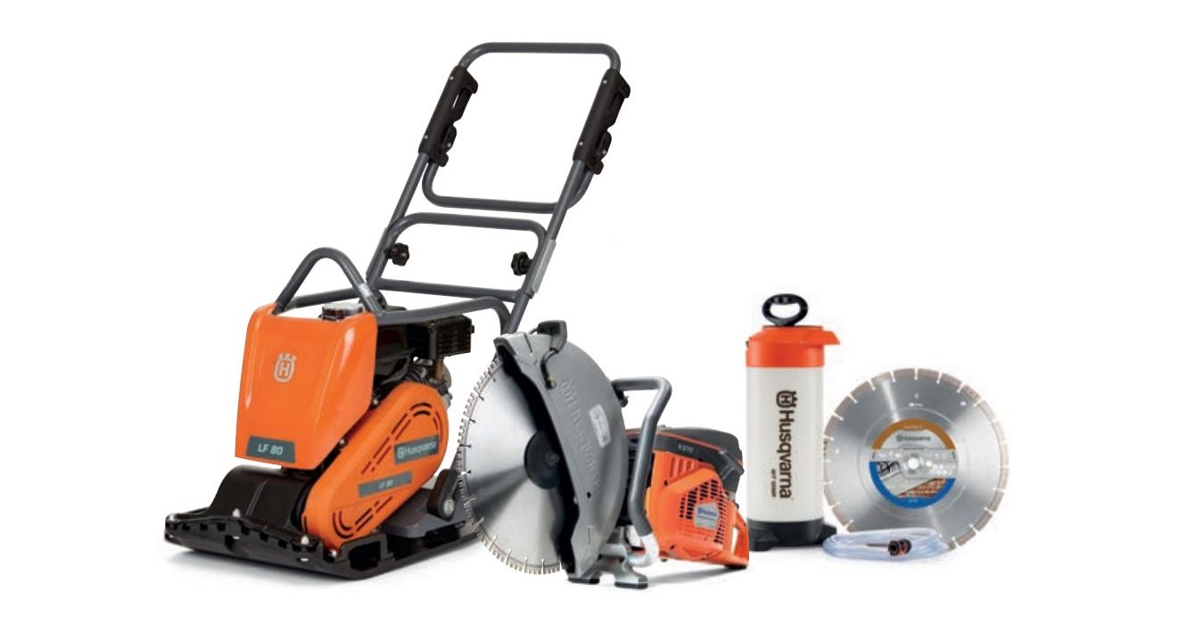 Husqvarna Powercutter/TrilplaatLF80LK970350 LF80L Trilplaat + K970 Motordoorslijper 350 mm + Watertank + Diamantzaagblad Tacti-Cut S50 Plus