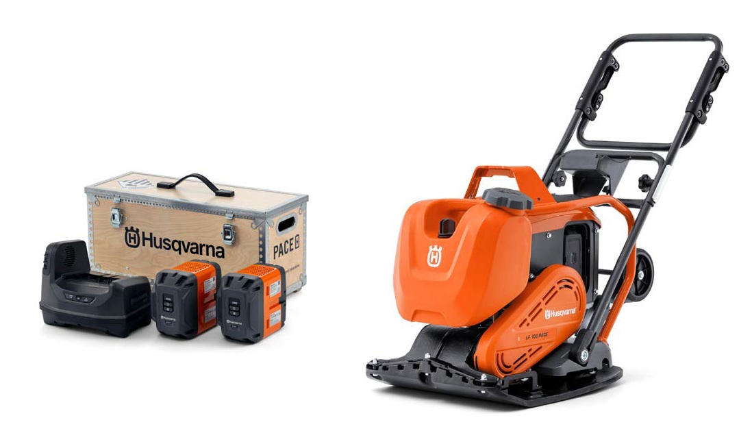 Husqvarna 970817401+970699501 LF 100 PACE Accu-Trilplaat 17 kN 500 mm 2x B750 accu + C1800X lader in kist