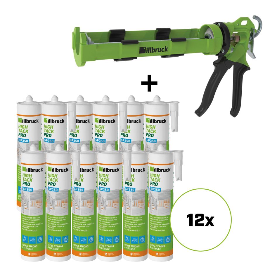 illbruck SP350SETWIT SP350 SET - 12 x SP350 High Tack Lijmkit Wit + AA873 Kitpistool