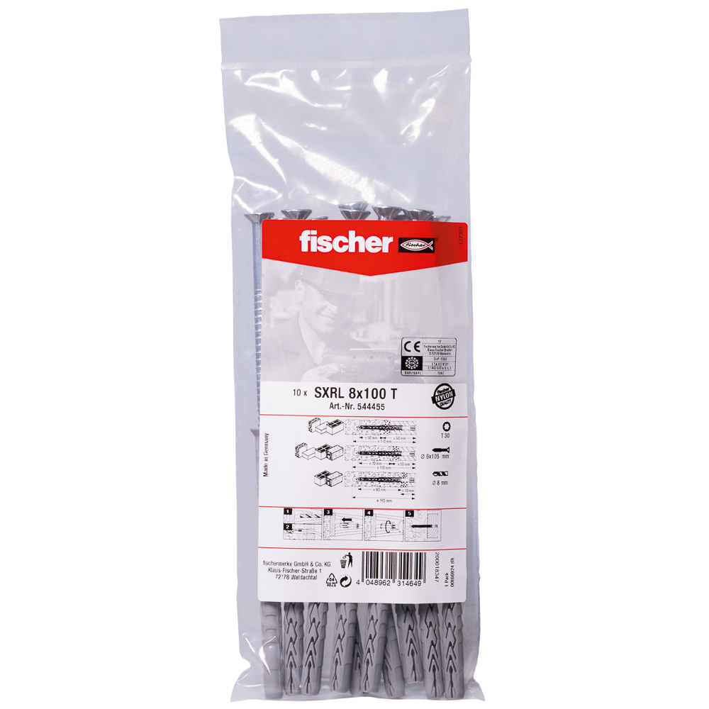 Fischer 544455 Constructieplug SXRL 8 x 100 schroef met verzonken kop
