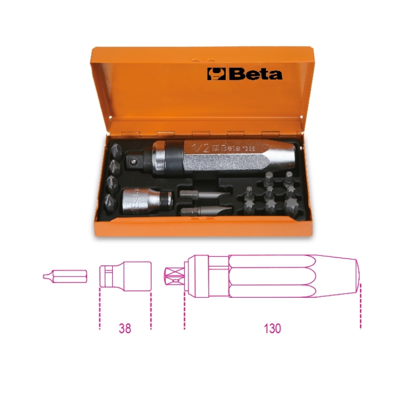 Beta 012950108 1295/C14 Slagschroevendraaier met 14 bit en houder in kist
