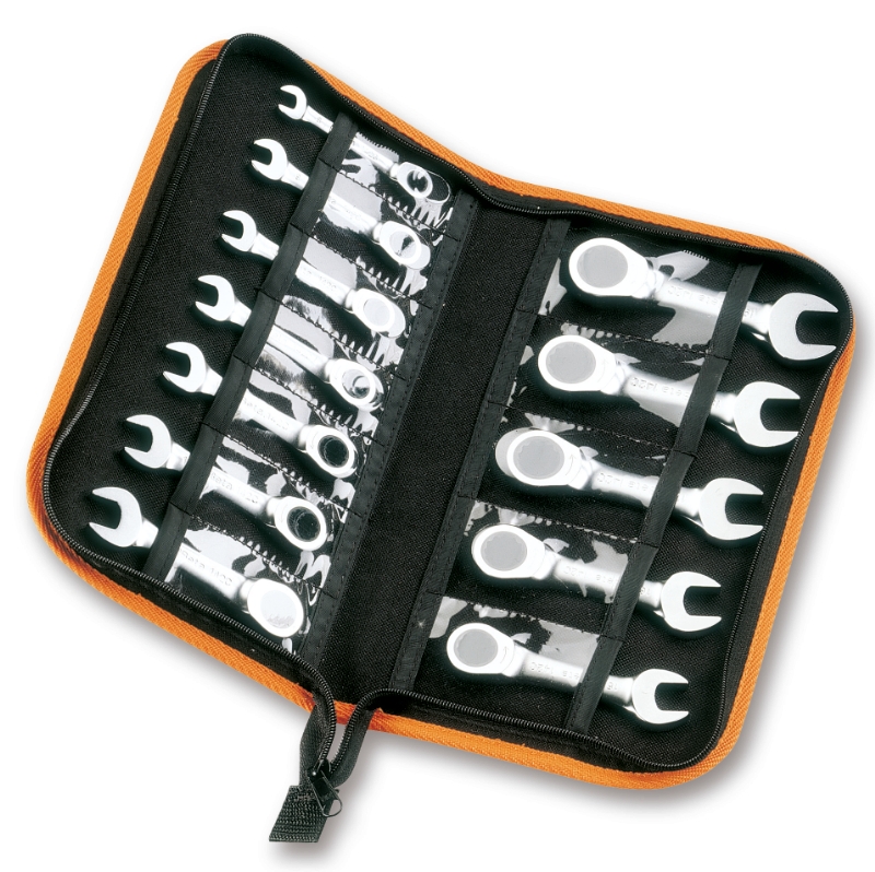 Beta 001420175 142C/A12 12-delige set omschakelbare ratelringsteeksleutels, recht kort model (art. 142C) met etui