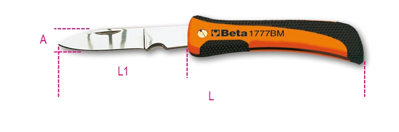 Beta 017770100 1777BM Klapmes met inkeping voor draadstrippen, roestvast stalen lemmet