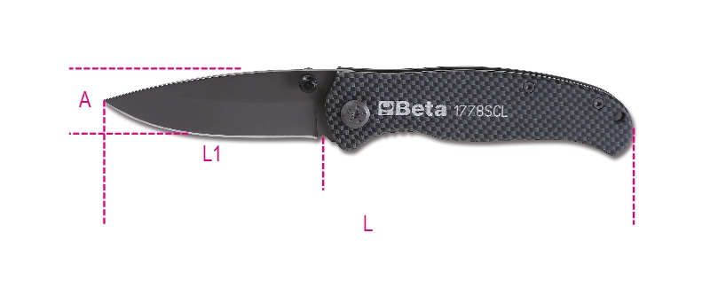 Beta 017780089 1778SCL Klapmes met zacht carbonachtige afwerking, gehard stalen lemmet. In etui