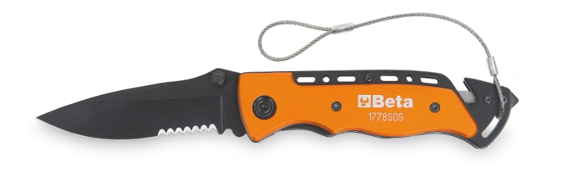 Beta 017784080 Klapmes 1778SOS-HS, met ramenbreker en gordelsnijder. In etui. H-SAFE