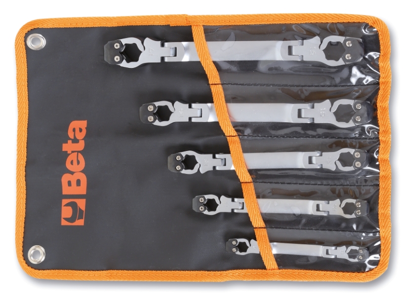 Beta 001870050 187/B5 5-delig set te openen twaalfkant knik-ringsleutels in etui. Ideaal voor leidingwerk