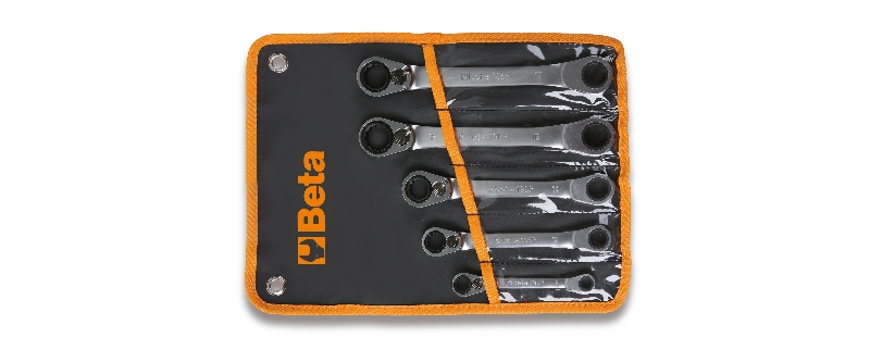 Beta 001950266 195P/B5 5-delige set ringratelsleutels twaalfklant met 15° gebogen uiteinden (art. 195P) in etui
