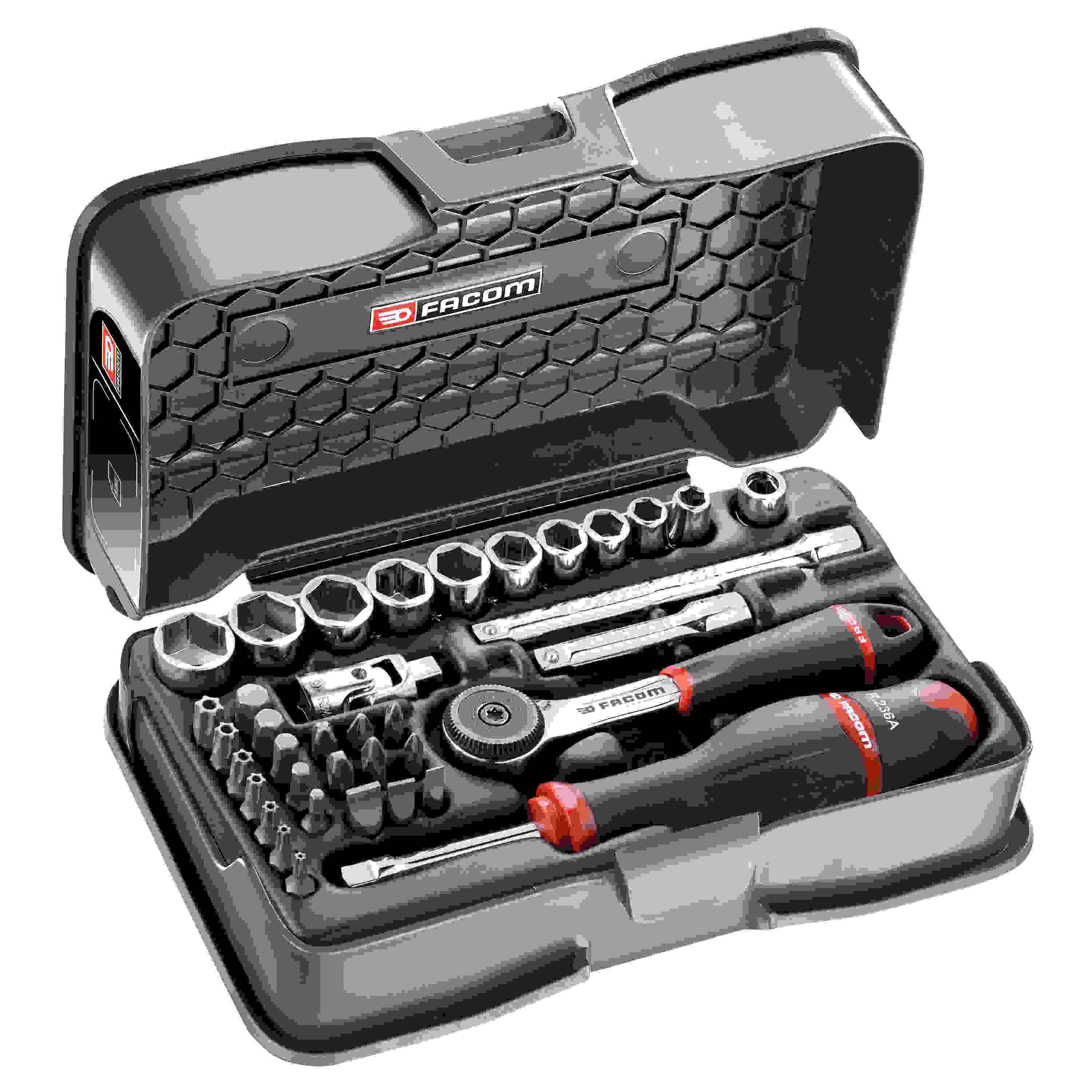 Facom R.161-6P6 Koffer 6-kant doppen 1/4", metrische maten, en bits 37 stuks