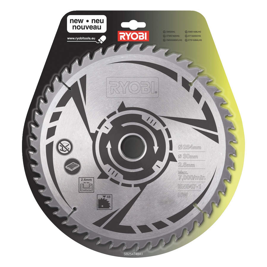 Ryobi Accessoires 5132002622 SB254T48A1 HM zaagblad 254 x 30 x 48T
