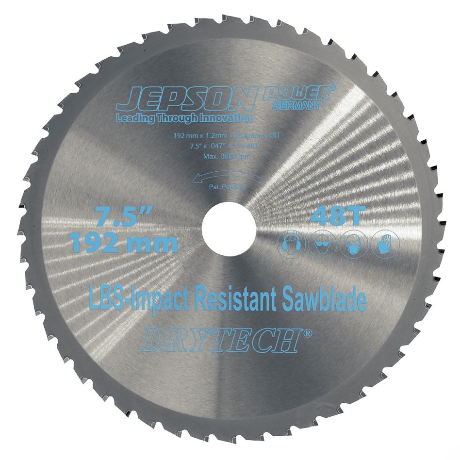 Jepson 72219248 Drytech HM Cirkelzaagblad LBS Schokbestendig Ø 192 x 20 x 1,2 mm 48T voor dunwandig staal