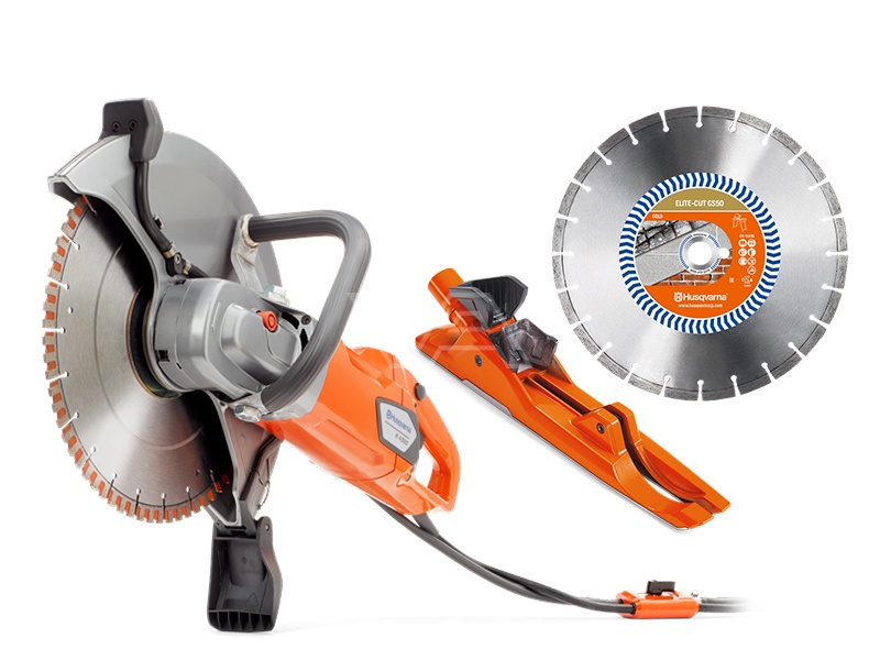 Husqvarna 9670798-01-GS50-VAC K4000 Wet Elektrische "Stille" doorslijpmachine 350 mm + Diamantzaagblad Elite-Cut S50 + Stofafzuighulpstuk