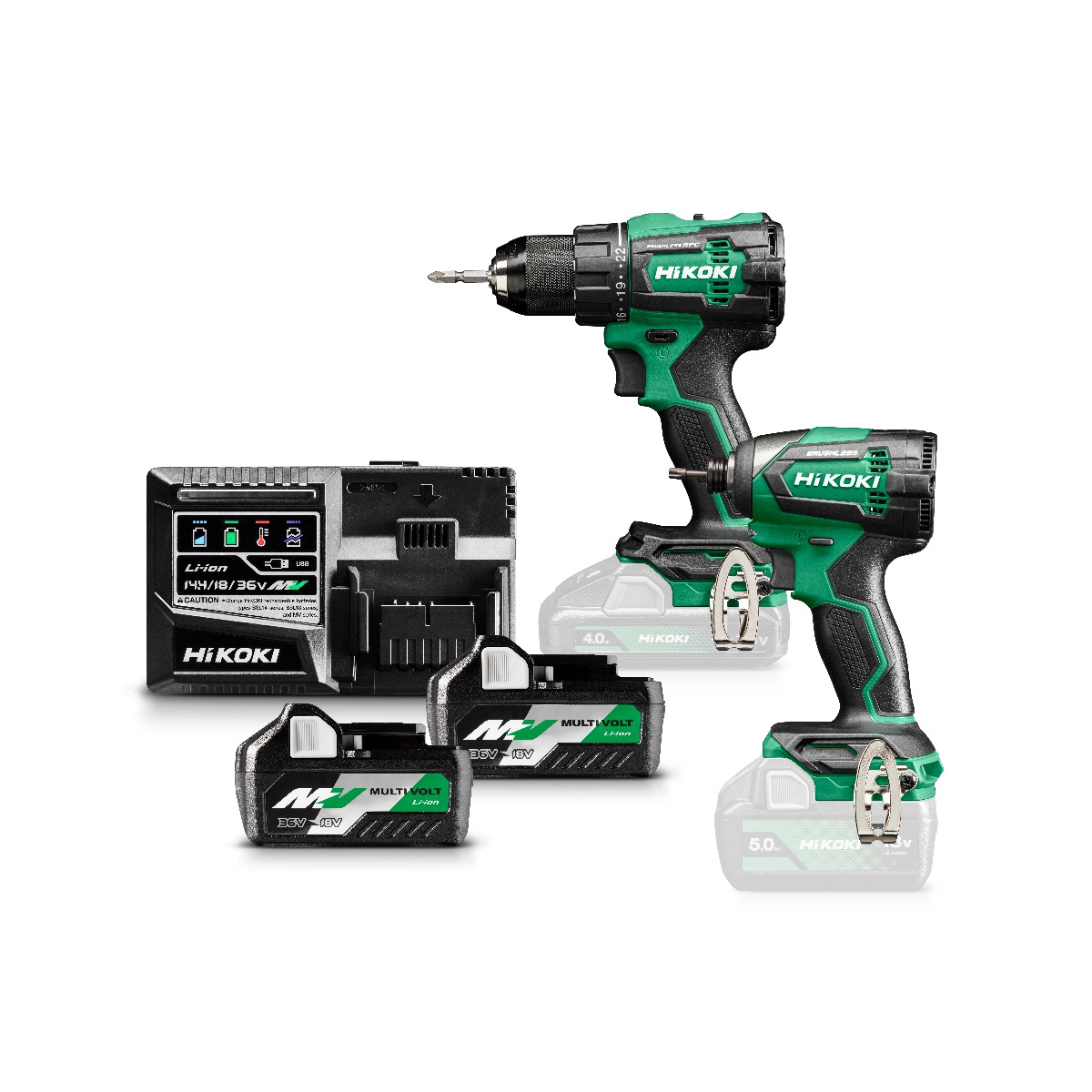 HiKOKI KC18DEWAZ Comboset - DS18DE Accuboormachine + WH18DE accuslagschroevendraaier 36V 2,5ah Li-Ion in HSC III