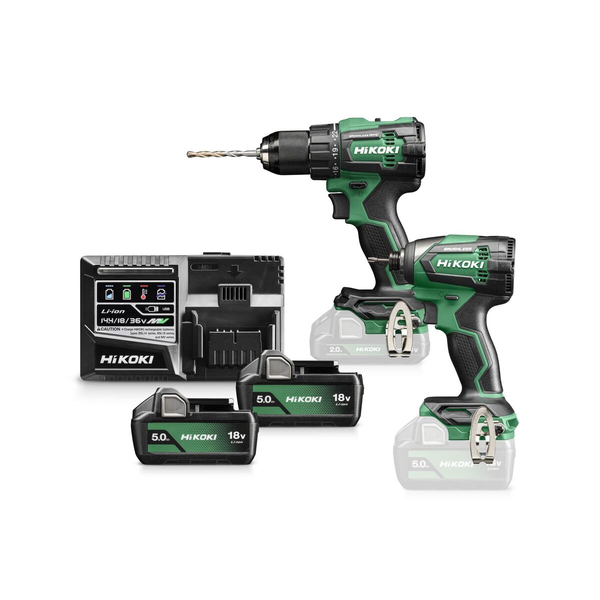 HiKOKI KC18DEWCZ Comboset - DV18DE Accuklopboormachine + WH18DE accuslagschroevendraaier 18V 5,0ah Li-Ion in HSC III