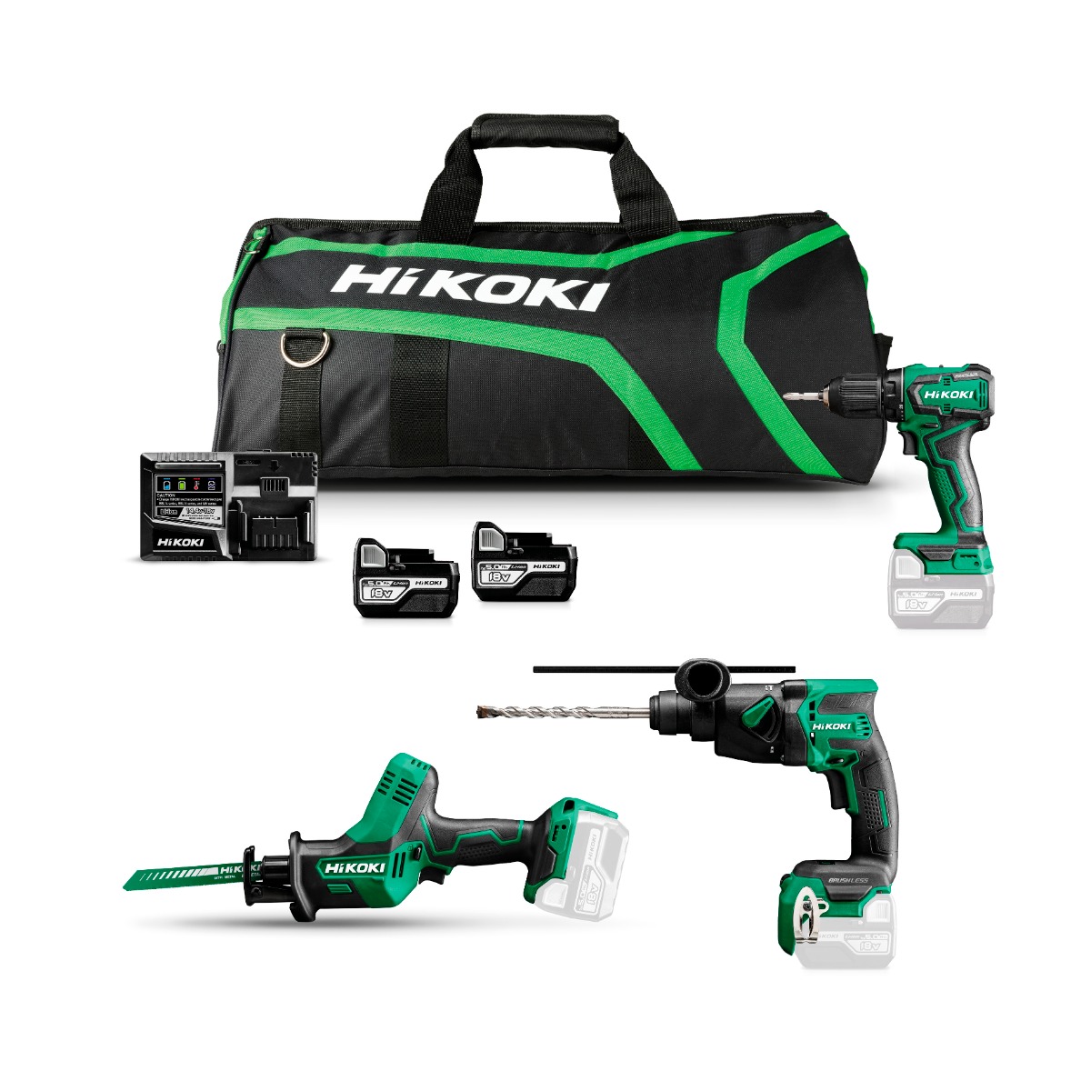 HiKOKI KC18H4B-502 Combopack met 3 machines 18V 5.0 Ah in tas