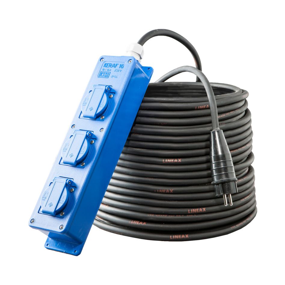 Keraf 119464 Verlengkabel 3 m H07RN-F 3G2,5 penaarde 3-voudig