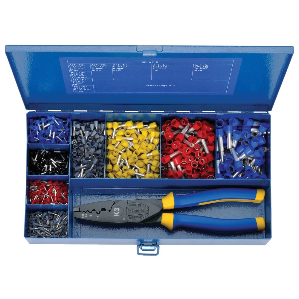 Klauke 900074751 SK47B Stalen assortimentsdoos met geïsoleerde adereindhulzen en krimptang