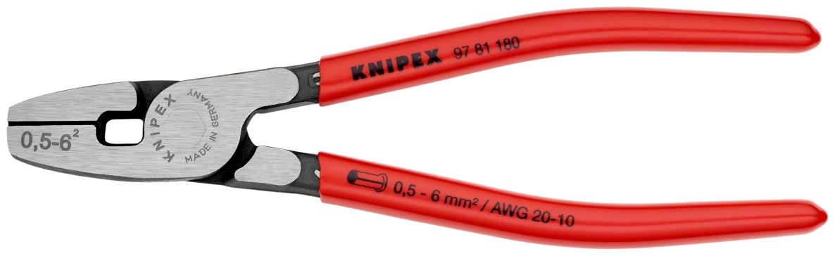 Knipex 97 81 180 Krimptang voor adereindhulzen DIN 46228 deel 1 + 4 van 0,5 tot 6 mm²
