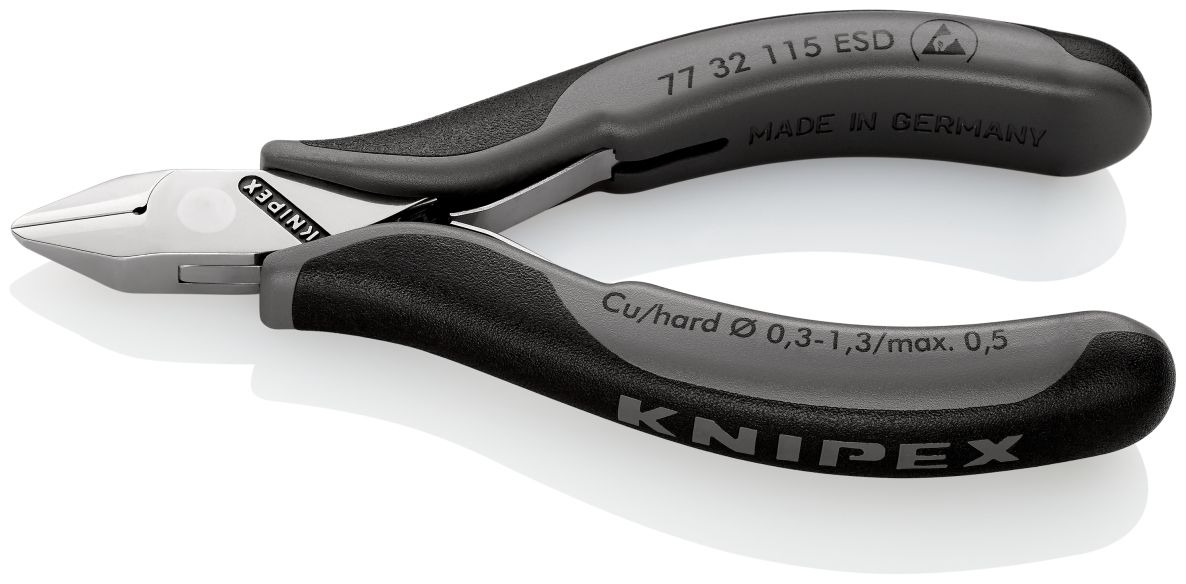 KNIPEX Elektronica-zijsnijtangen ESD met doorgestoken scharnier met meer-componenten greep 115 mm, 77 32 115 ESD