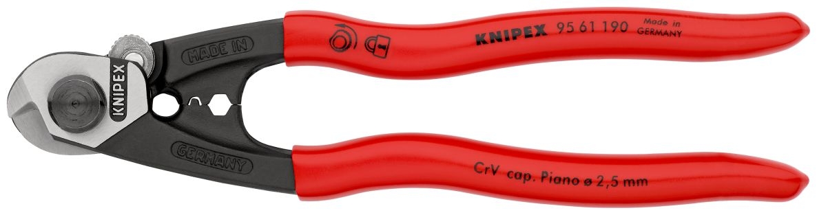 Knipex 95 61 190 Staaldraadschaar eindhulzen Bowdenmantels en eindkappen staaldraadkabels 4-7 mm 10mm2