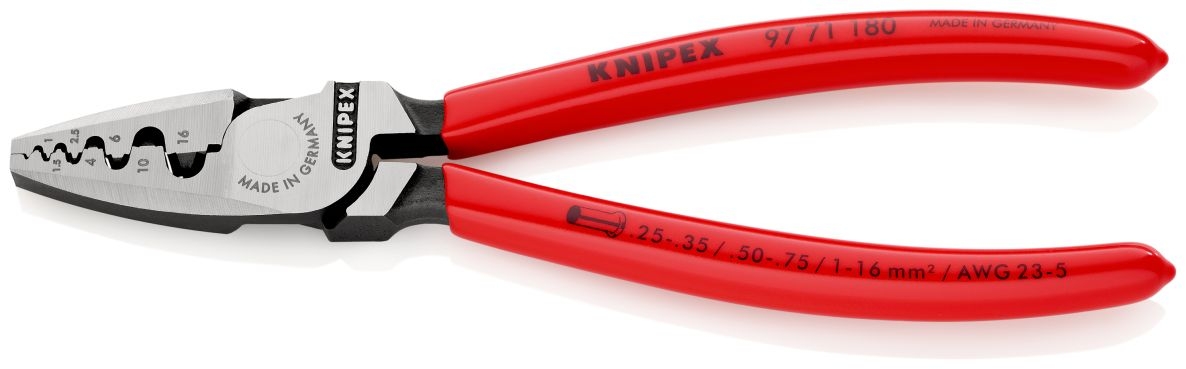 Knipex 97 71 180 Krimptang voor adereindhulzen DIN 46228 deel 1 + 4 van 0,25 tot 16 mm²